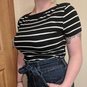 Black and white striped tee.